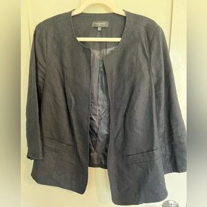 EUC Talbots Black Linen Open Front Blazer 12W